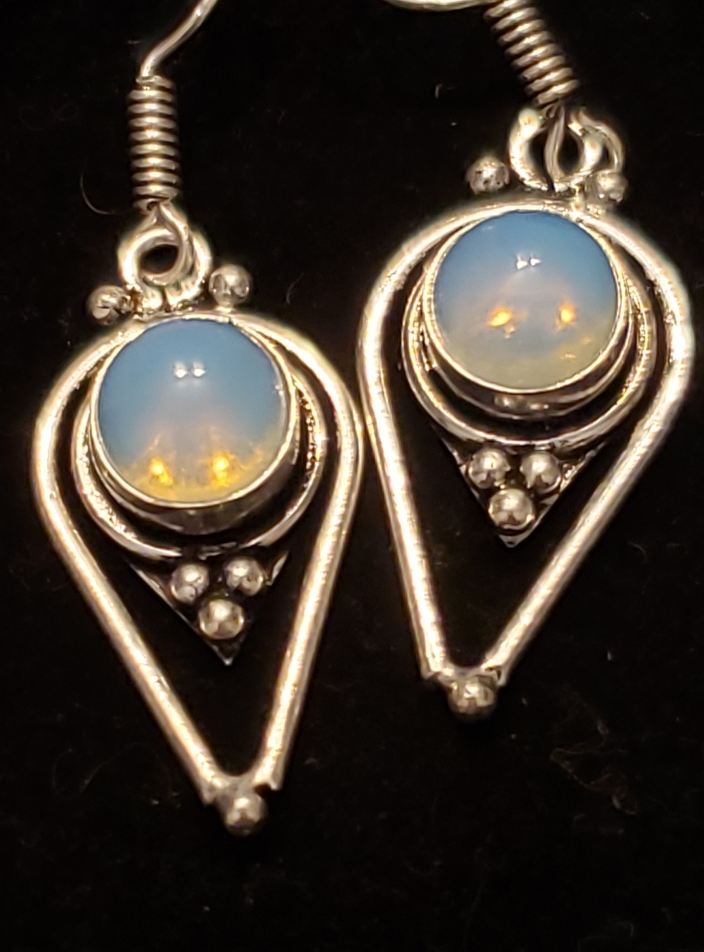 NEW, Opalite  & Silver Earrings W/French Wires For Comfort, Artisan Handmade